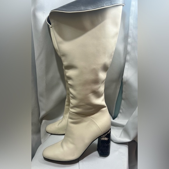 Vero Cuoio Cream Snakeskin Calf Leather Heeled Boots Size 37 - Picture 2 of 5